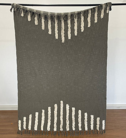 Bohemian Olive Cotton Tufted Bedding Throw Blanket - Adore India   