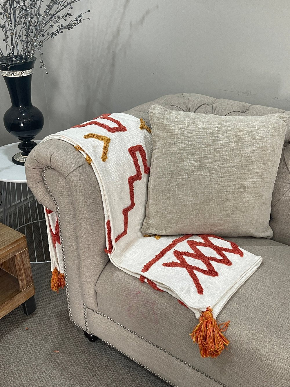 Bohemian Red Cotton Bedding Tufted Throw Blanket - Adore India   