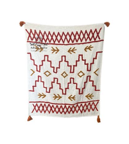 Bohemian Red Cotton Bedding Tufted Throw Blanket - Adore India   