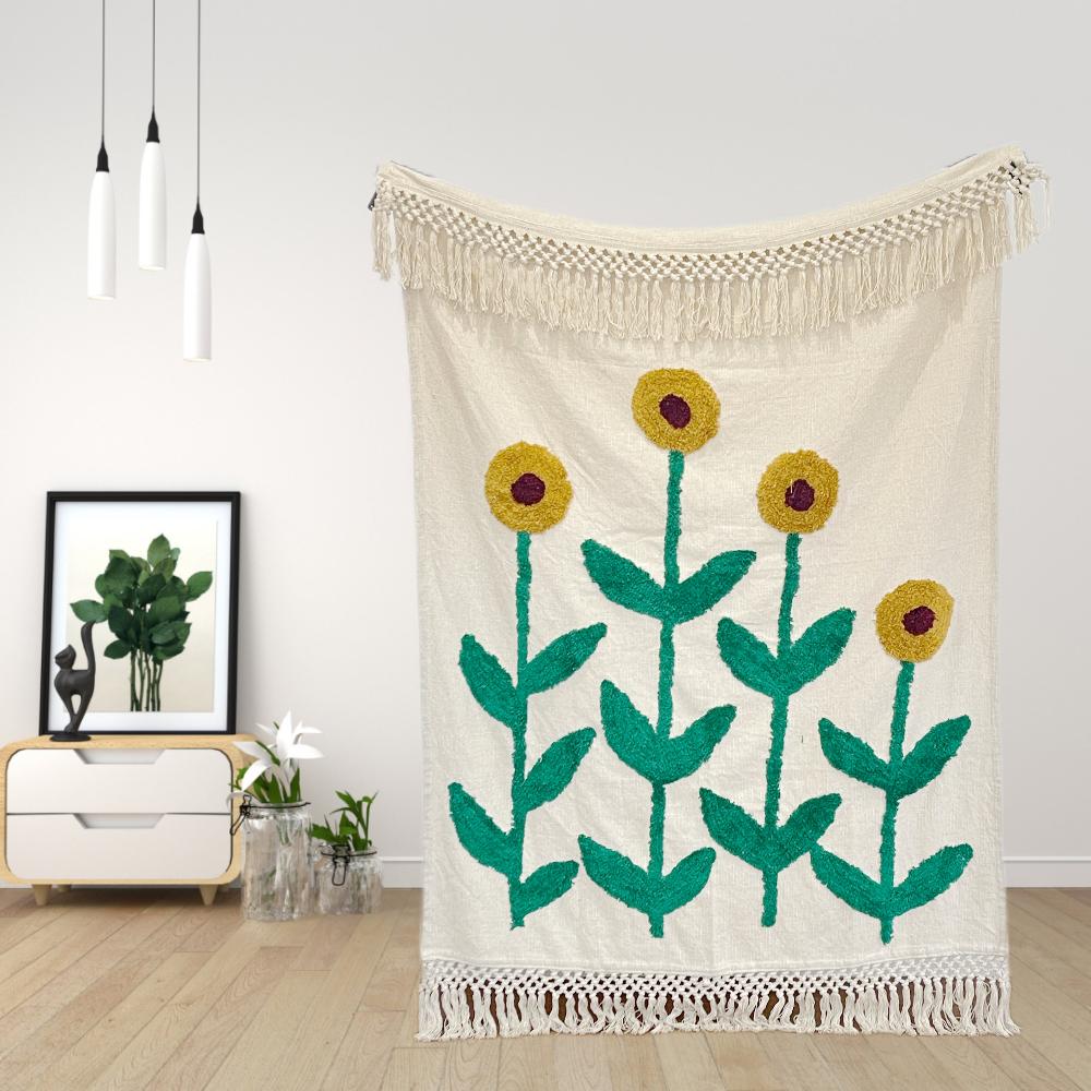 Bohemian Scandinavian Cotton Tufted Bedding Throw Blanket - Adore India   