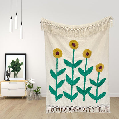 Bohemian Scandinavian Cotton Tufted Bedding Throw Blanket - Adore India   