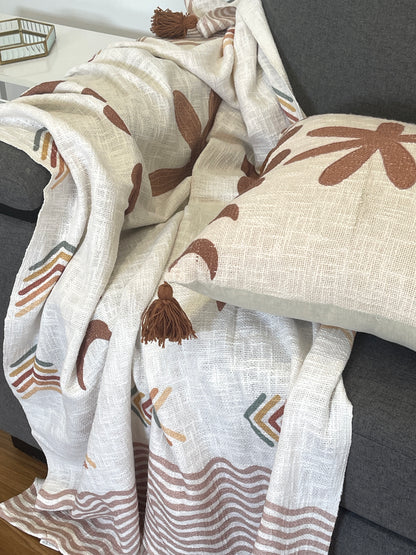 Tribal Bohemian Printed Embroidered Cotton Bedding Cushion Throw