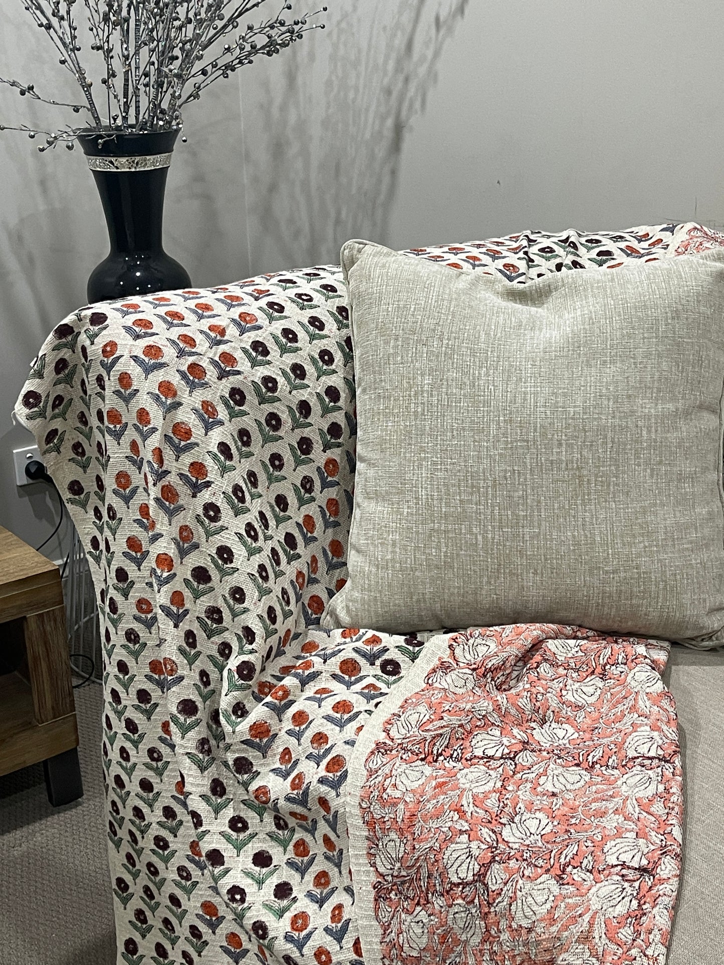 Bohemian Hand Block Bud Printed Cotton Bedding Throw Blanket - Adore India   