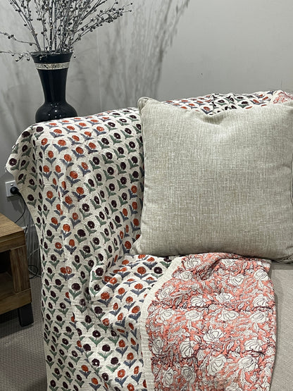 Bohemian Hand Block Bud Printed Cotton Bedding Throw Blanket - Adore India   