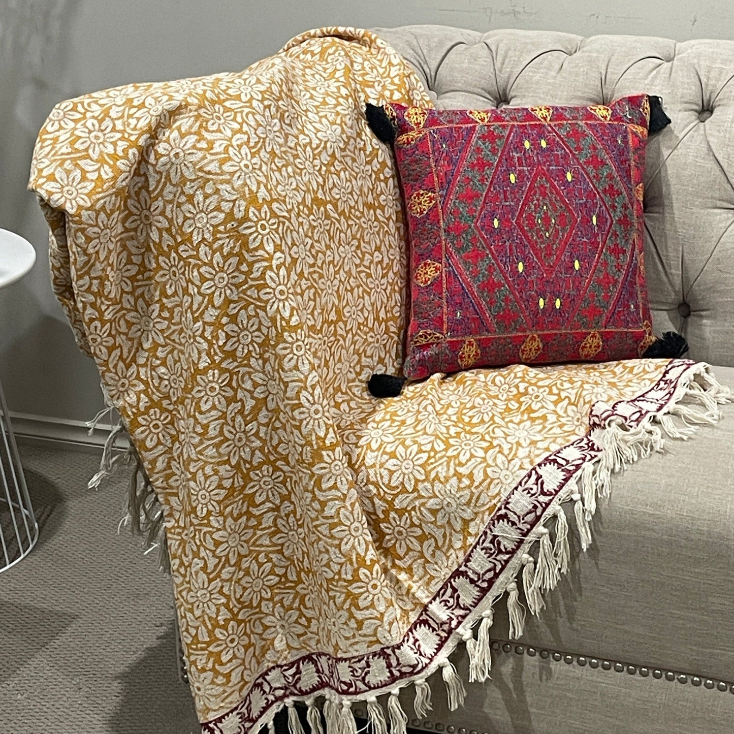 Bohemian Flower Hand Block Printed Cotton Bedding Throw Blanket - Adore India   