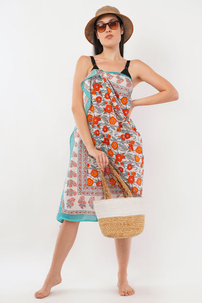 Cotton Hand Printed Floral Beach Sarongs Wrap Kusum