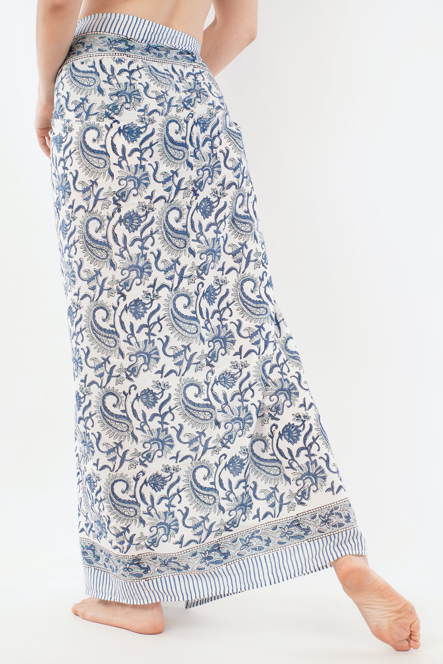 Cotton Blue Paisley Hand Printed Beach Sarongs Wrap Marlu