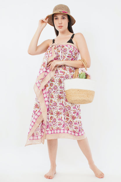 Cotton Coral Floral Printed Beach Sarongs Wrap Leela