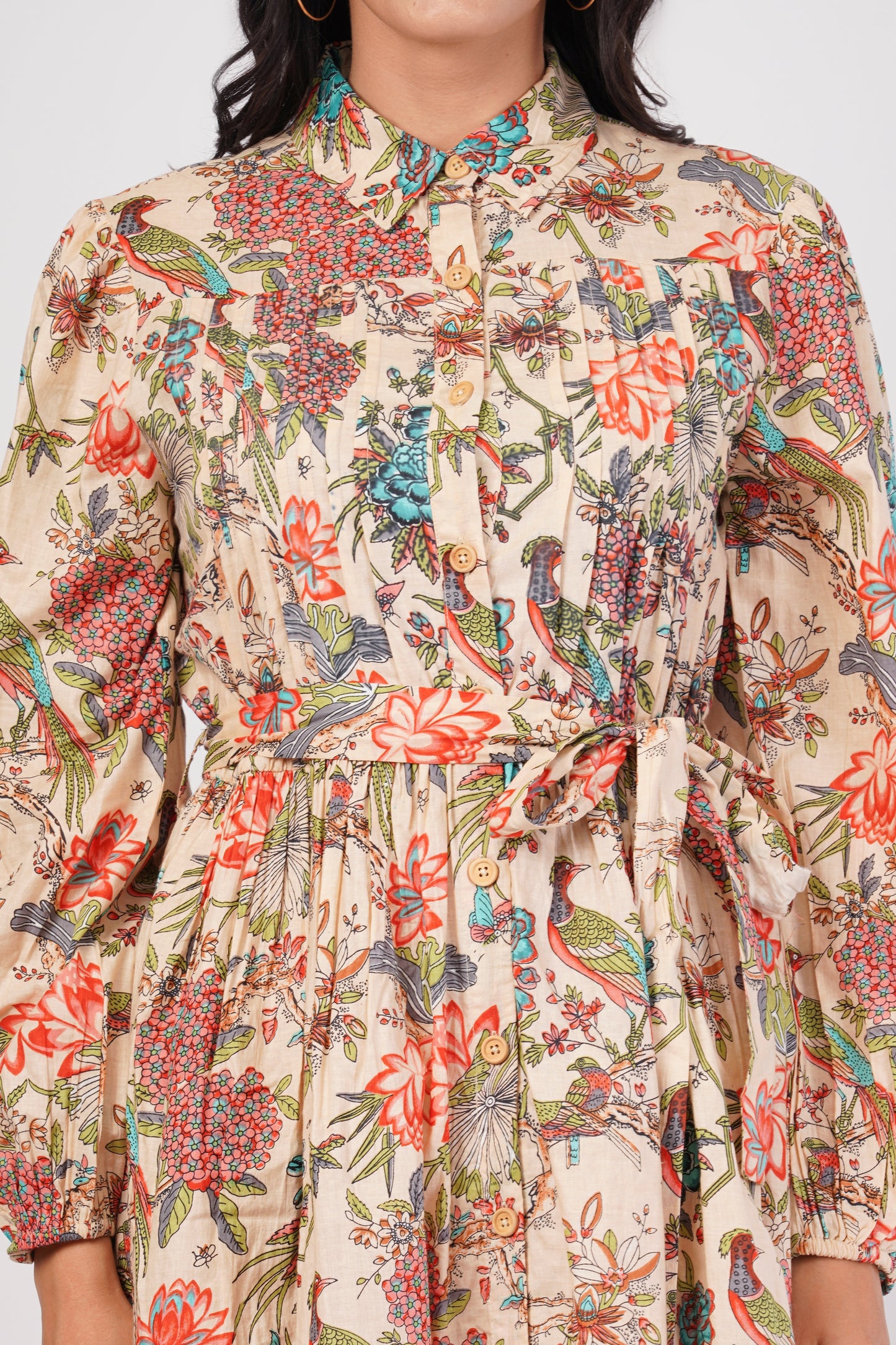 Tropical Avery Pleated Cotton Dress – Bird & Bloom Shirt Midi