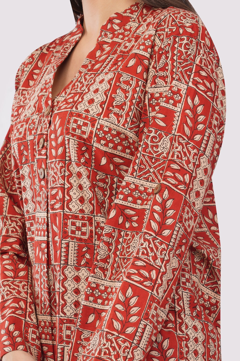 Antique Rust Floral Printed Women 2 Piece Cotton Co-Ord Set