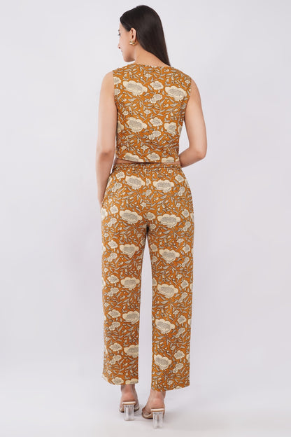 Cotton Sunpetal Floral Sleeveless Top & Palazzo Summer Casual Co-Ord Set