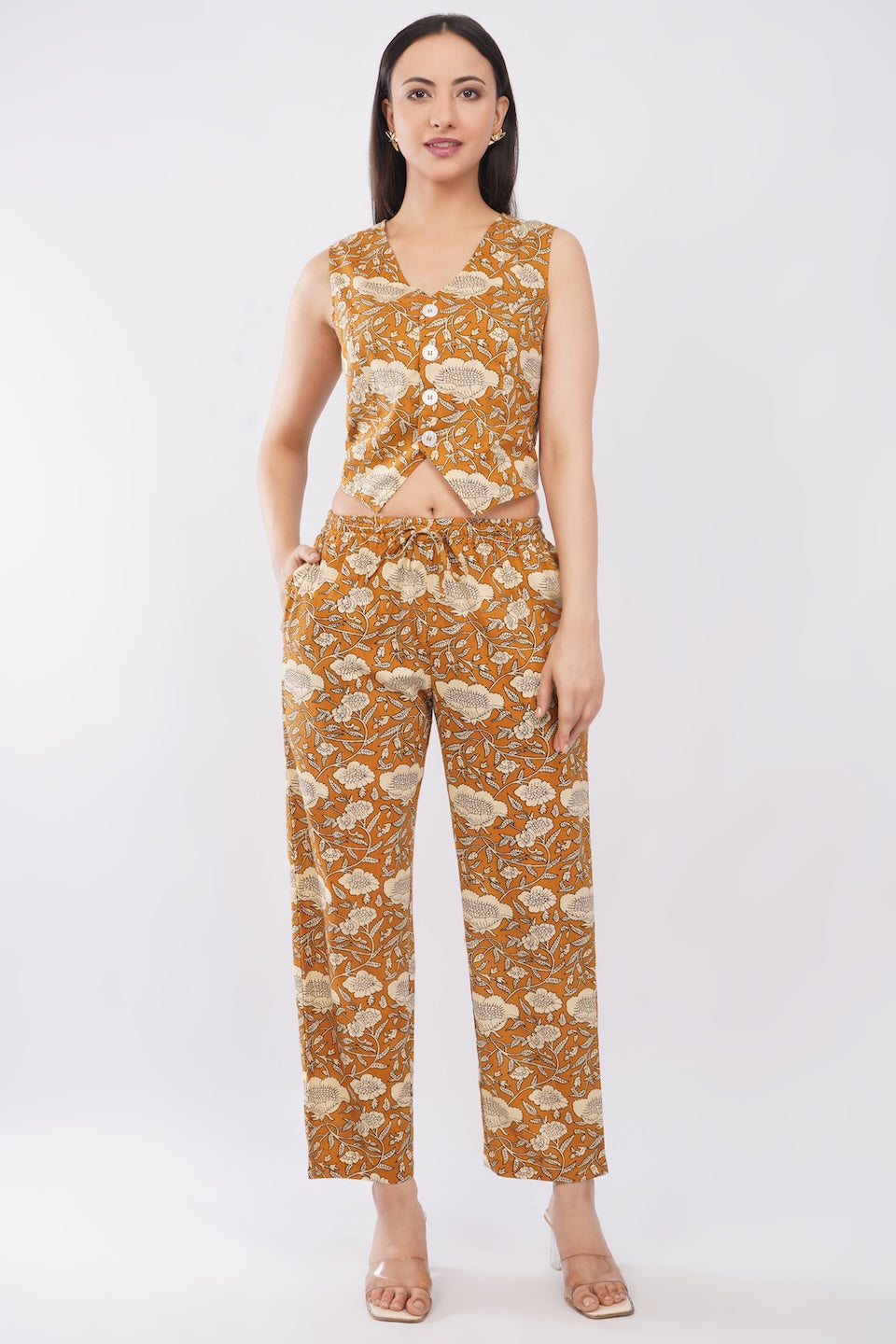 Cotton Sunpetal Floral Sleeveless Top & Palazzo Summer Casual Co-Ord Set
