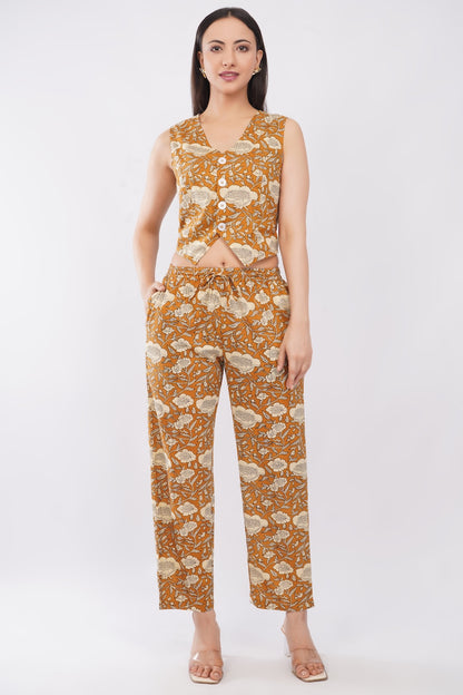 Cotton Sunpetal Floral Sleeveless Top & Palazzo Summer Casual Co-Ord Set