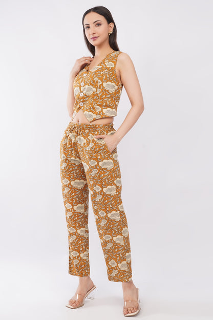 Cotton Sunpetal Floral Sleeveless Top & Palazzo Summer Casual Co-Ord Set