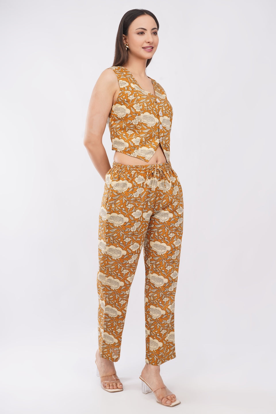 Cotton Sunpetal Floral Sleeveless Top & Palazzo Summer Casual Co-Ord Set