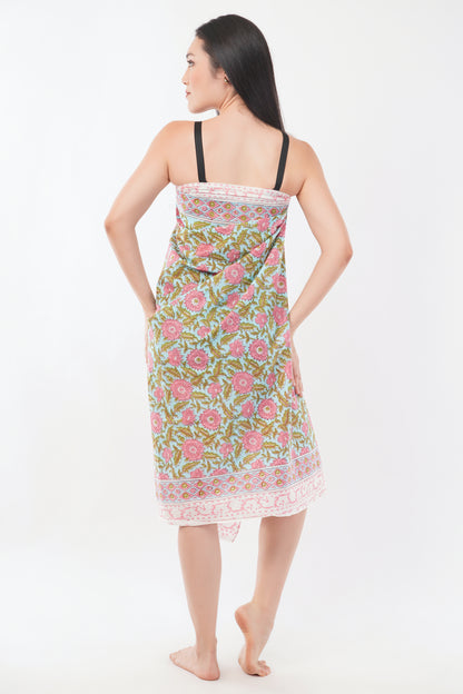 Cotton Hand Printed Pink Floral Beach Sarongs Wrap Koori