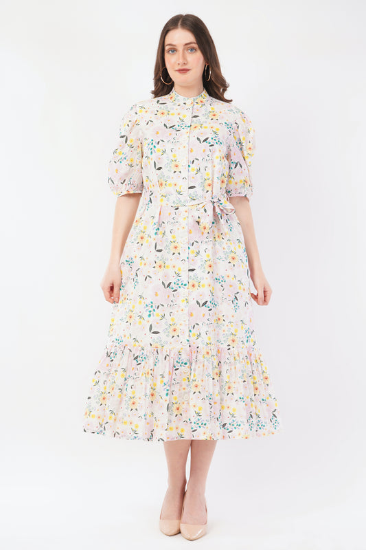 Clementine Cotton Summer Soft Floral Shirt Dress