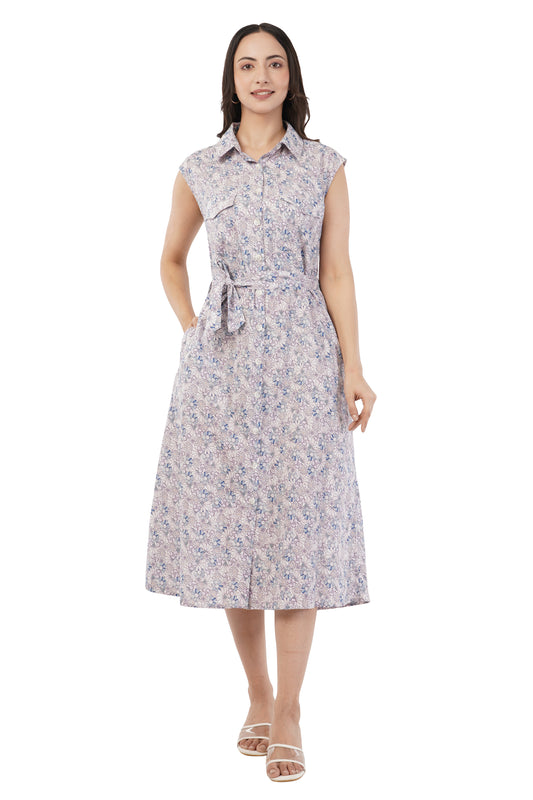 Corali Sleeveless Cotton Soft Floral Shirt Midi Dress