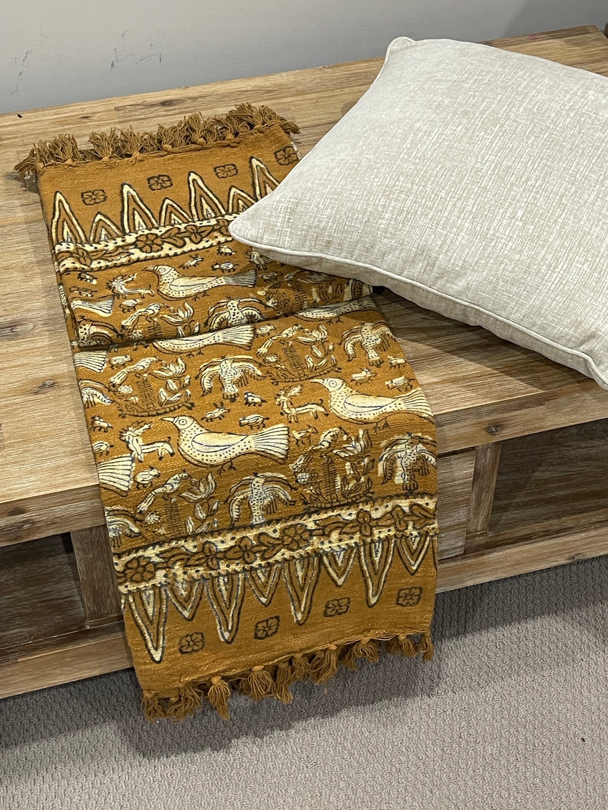 Bohemian Cotton Handmade Bird Mustard Bedding Throw Blanket - Adore India   