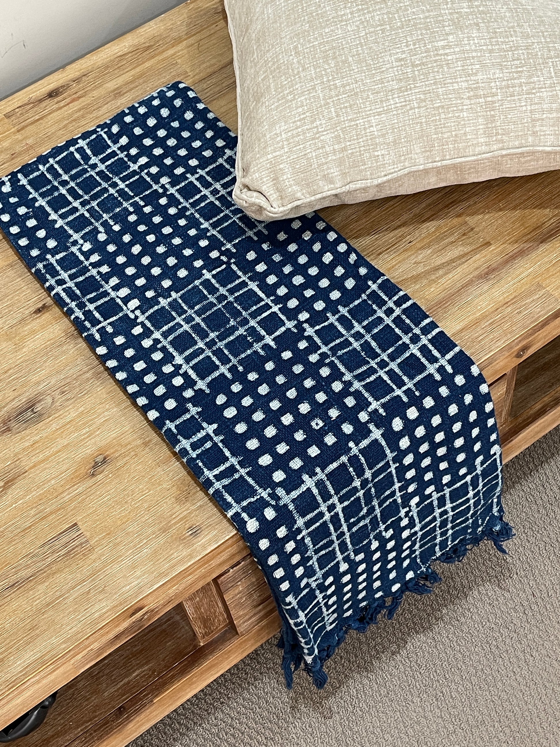 Bohemian Cotton Handmade Indigo Geometrical Bedding Throw Blanket - Adore India   