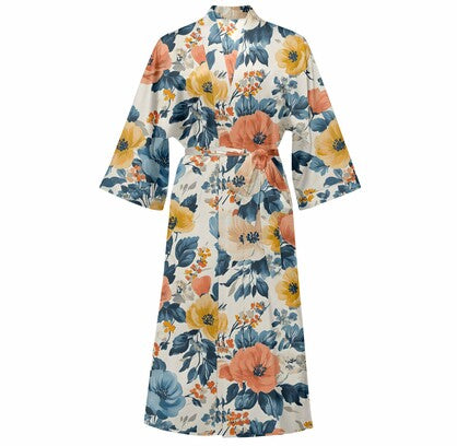 Cotton Kimono Printed Floral Beach Cover-Up Boho Kimono Beach Dress- Marlo