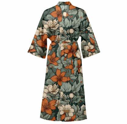 Cotton Kimono Printed Floral Beach Cover-Up Boho Kimono Beach Dress- Coralie