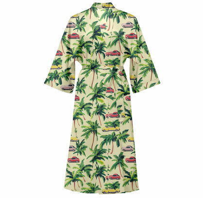 Cotton Kimono Palm Tree Printed Beach Cover-Up Boho Kimono Beach Dress- Lyra