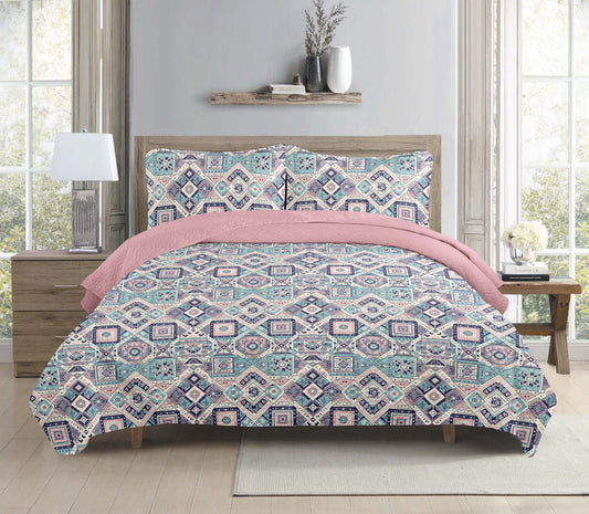 Pastel Aztec Geometrical Printed Cotton Reversible Summer Lightweight Bedspread Quilt Set - Adore India   