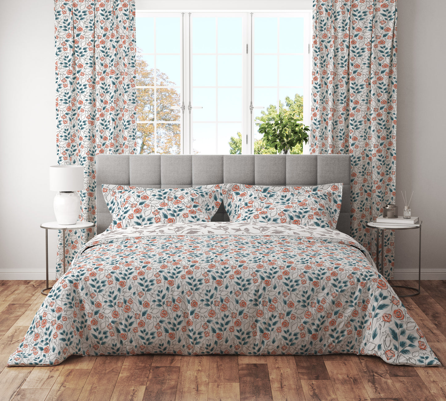 Bohemian Watercolour Teal Pink Floral Red Cotton Reversible Quilt Cover Set - Adore India   