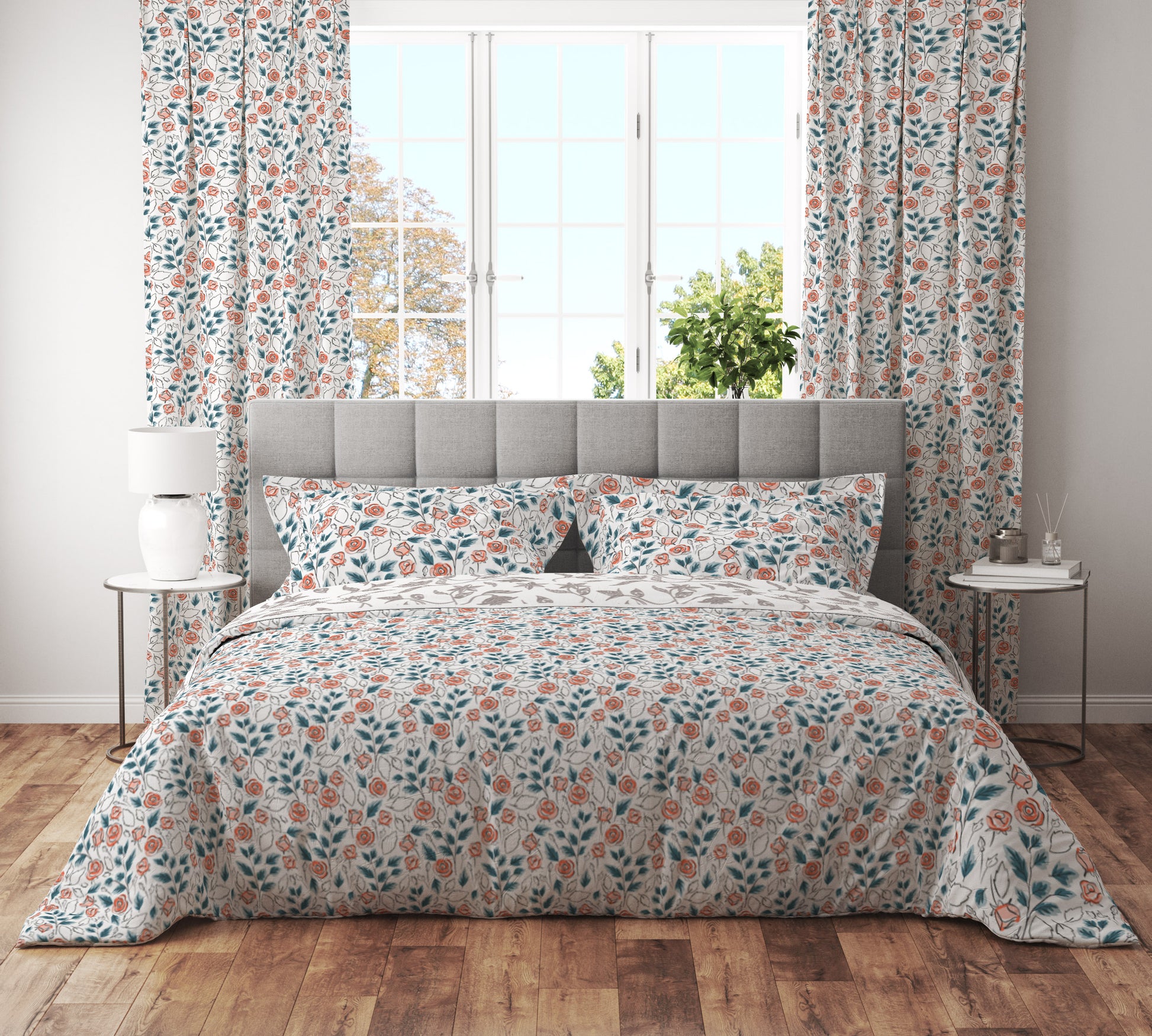 Bohemian Watercolour Teal Pink Floral Red Cotton Reversible Quilt Cover Set - Adore India   