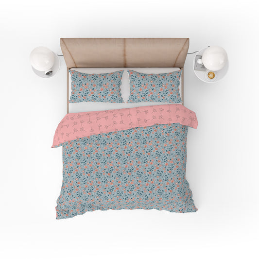 Bohemian Watercolour Sage Pink Floral Cotton Reversible Quilt Cover Set - Adore India   