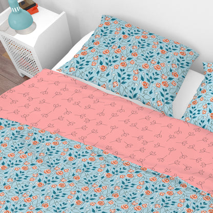 Bohemian Watercolour Sage Pink Floral Cotton Reversible Quilt Cover Set - Adore India   