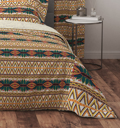 Bohemian Multicolour Geometrical Floral Cotton Reversible Quilt Cover Set - Adore India   