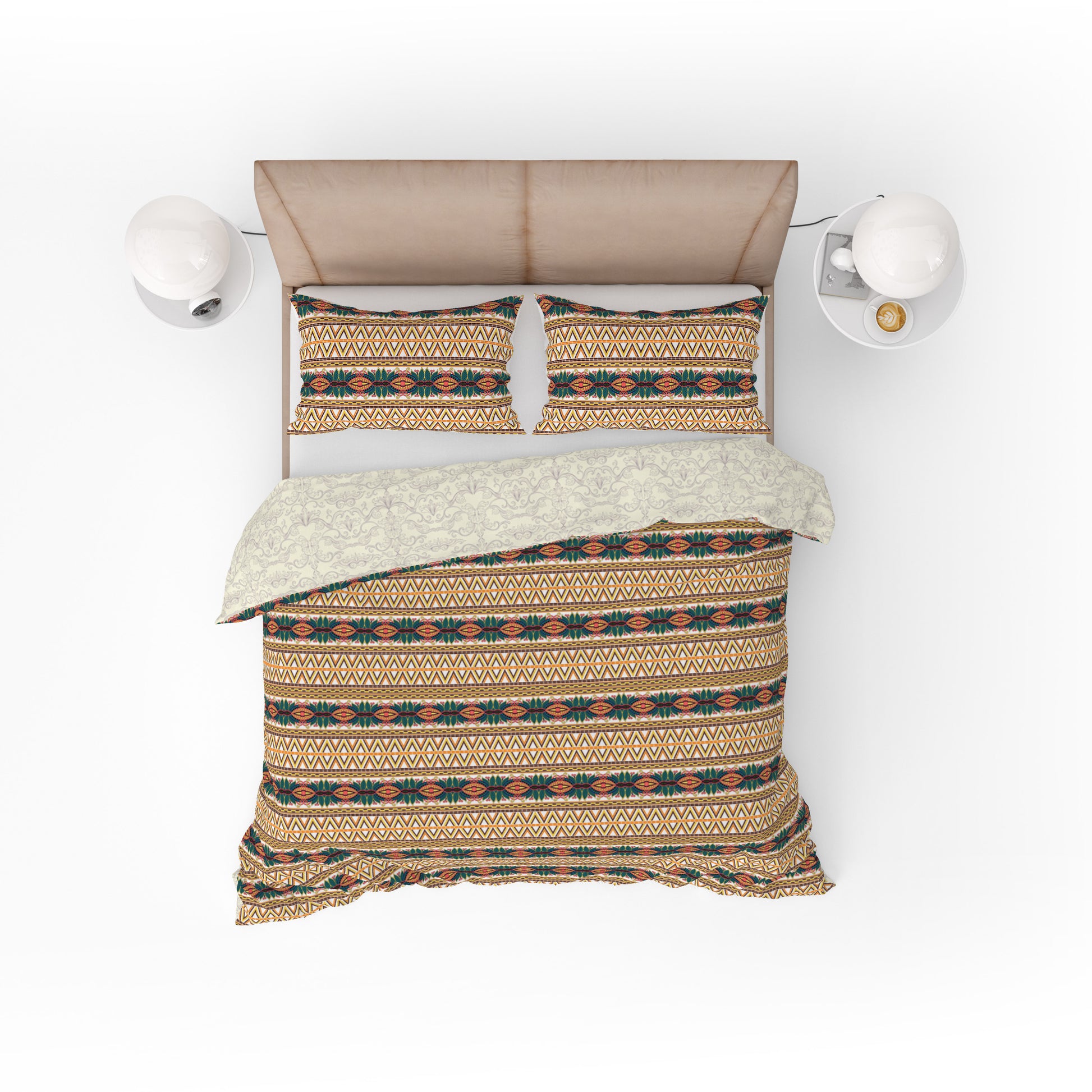 Bohemian Multicolour Geometrical Floral Cotton Reversible Quilt Cover Set - Adore India   