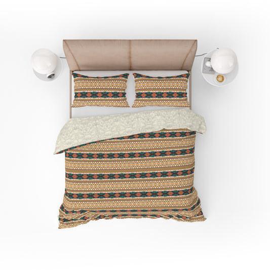 Bohemian Multicolour Geometrical Floral Cotton Reversible Quilt Cover Set - Adore India   