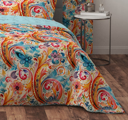 Bohemian Watercolour Abstract Colourful Floral Cotton Reversible Quilt Cover Set - Adore India   