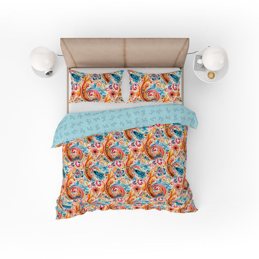 Bohemian Watercolour Abstract Colourful Floral Cotton Reversible Quilt Cover Set - Adore India   