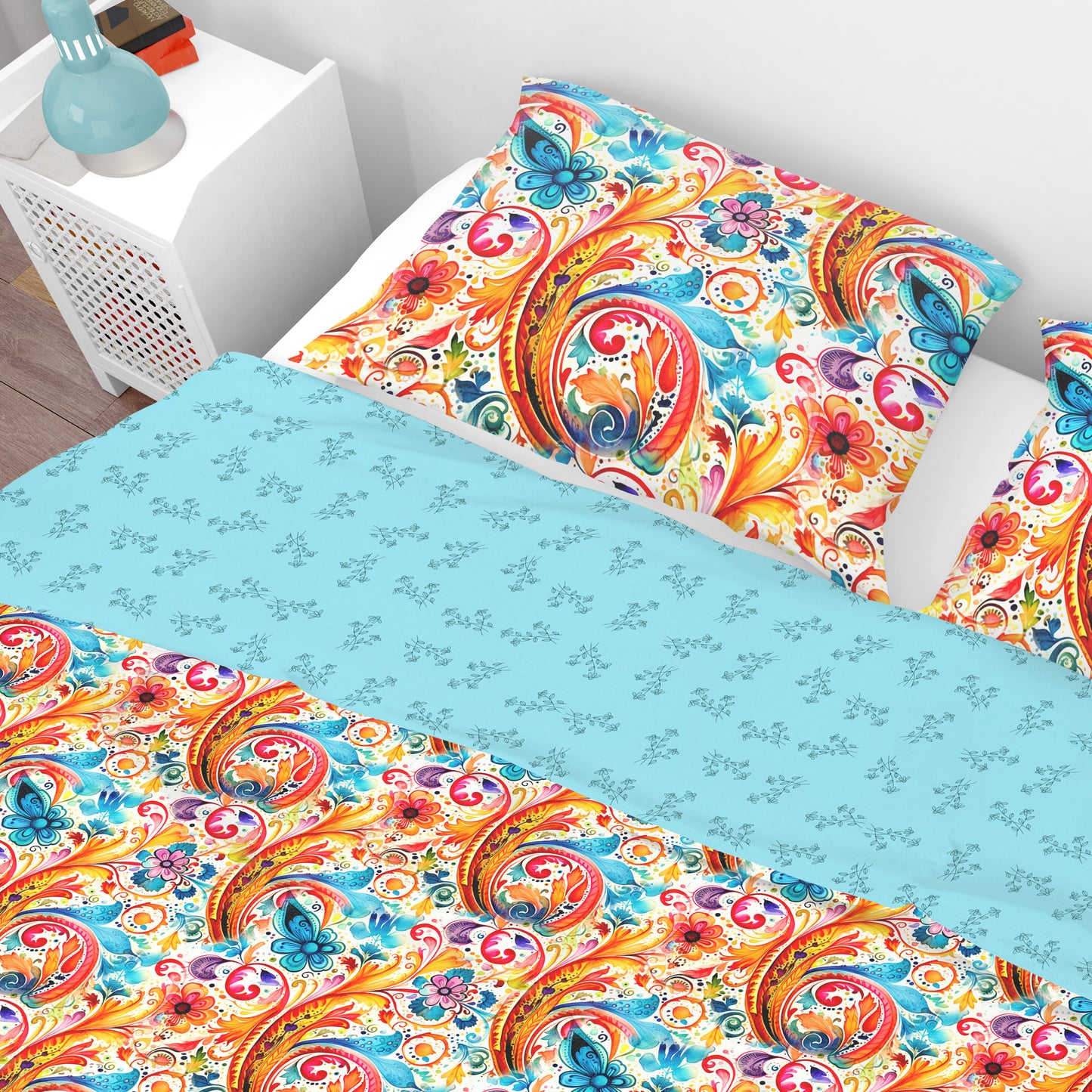 Bohemian Watercolour Abstract Colourful Floral Cotton Reversible Quilt Cover Set - Adore India   