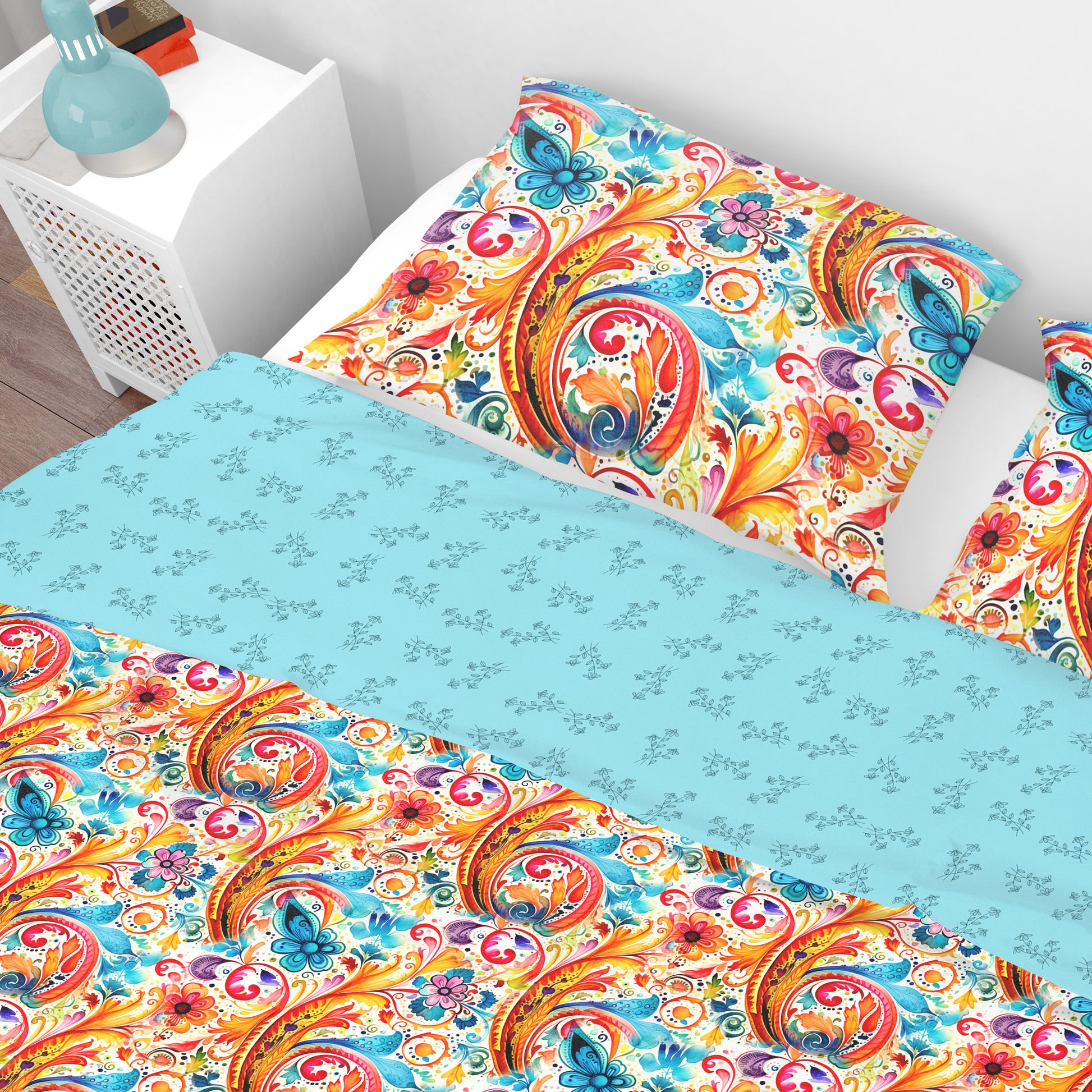 Bohemian Watercolour Abstract Colourful Floral Cotton Reversible Quilt Cover Set - Adore India   