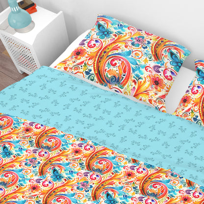 Bohemian Watercolour Abstract Colourful Floral Cotton Reversible Quilt Cover Set - Adore India   