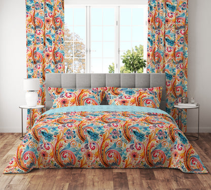 Bohemian Watercolour Abstract Colourful Floral Cotton Reversible Quilt Cover Set - Adore India   