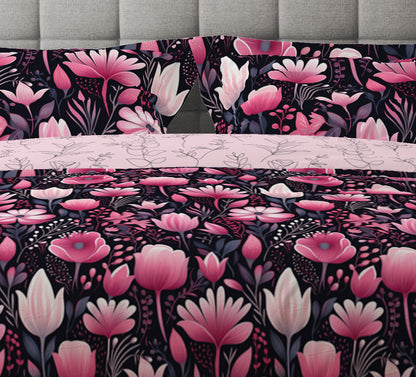 Fantasy Rose Floral Pink Cotton Reversible Quilt Cover Set - Adore India   