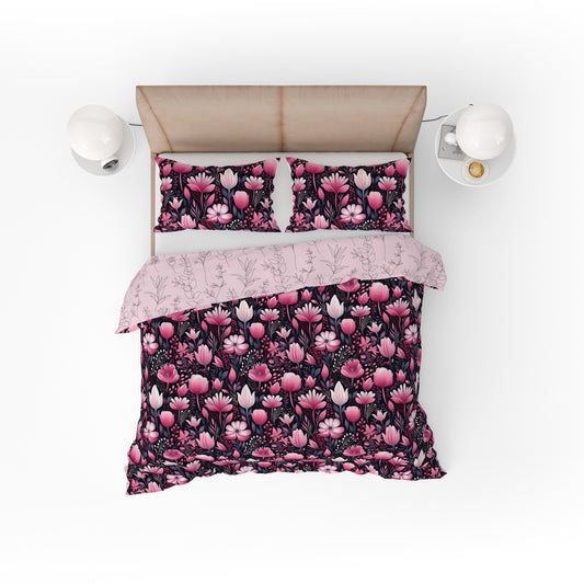 Fantasy Rose Floral Pink Cotton Reversible Quilt Cover Set - Adore India   