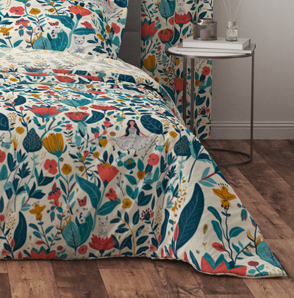 Fantasy World Wild Floral Red Cotton Reversible Quilt Cover Set - Adore India   