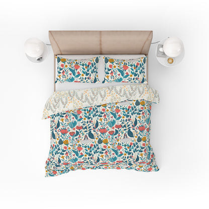 Fantasy World Wild Floral Red Cotton Reversible Quilt Cover Set - Adore India   