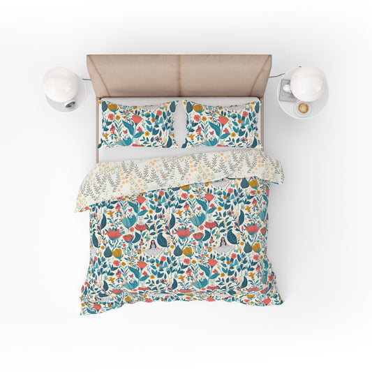 Fantasy World Wild Floral Red Cotton Reversible Quilt Cover Set - Adore India   