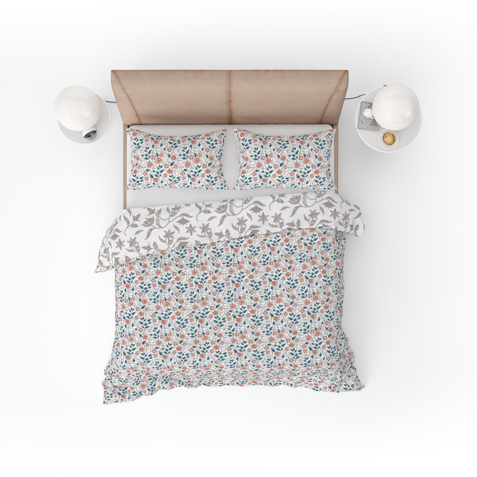 Bohemian Watercolour Teal Pink Floral Red Cotton Reversible Quilt Cover Set - Adore India   