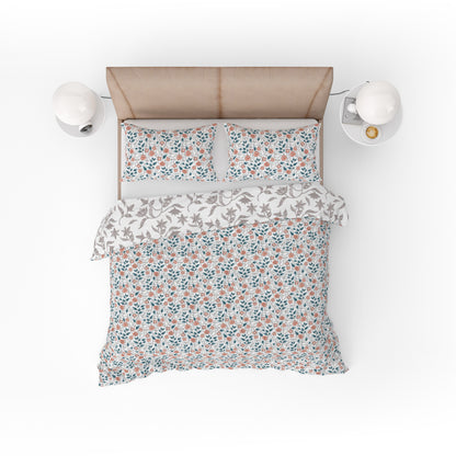 Bohemian Watercolour Teal Pink Floral Red Cotton Reversible Quilt Cover Set - Adore India   