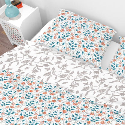 Bohemian Watercolour Teal Pink Floral Red Cotton Reversible Quilt Cover Set - Adore India   