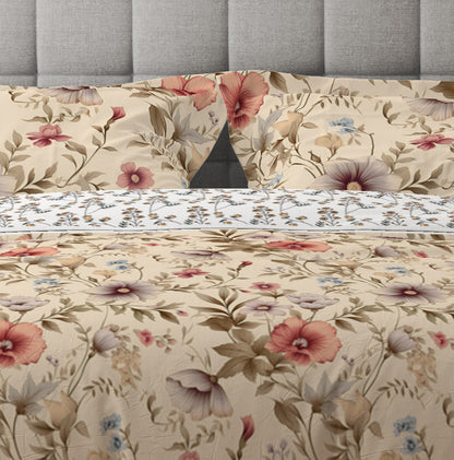 Vintage Retro Whimsical Pink Floral Cotton Reversible Quilt Cover Set - Adore India   